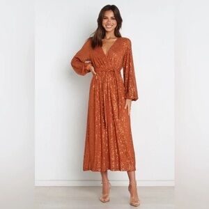 Petal & Pup Melanie Rust Sequin Midi Wrap Dress Size 10